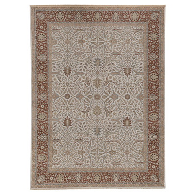 High-Quality Hand-Knotted Beige And Rust Area Rug