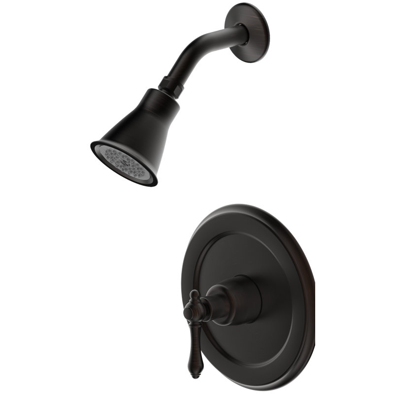 Garniture de douche de la collection Prime seulement: pomme de douche ronde, ensemble de poignée simple et soupape brute incluse - bronze huilé