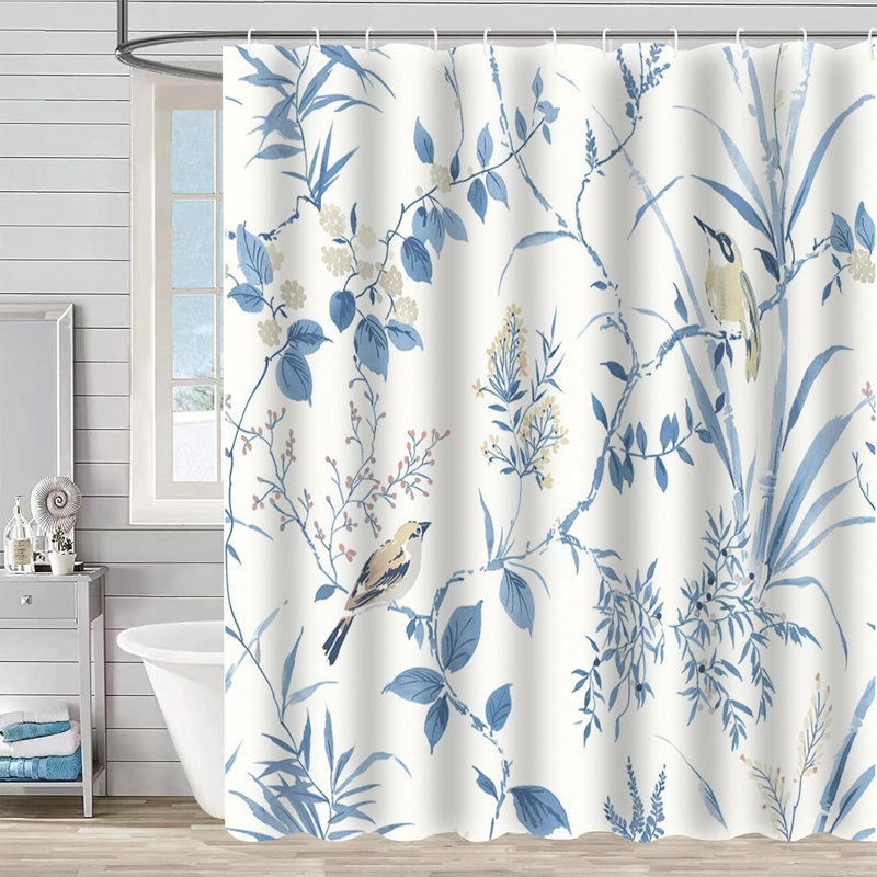 Shower Curtain Polyester Fabric Shower Mould and Mildew Resistant Curtain 180 x 180 cm, Blue 2