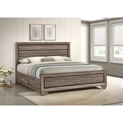 Élégante conception - Lit à panneau de rangement très grand en bois Nathan taupe délavé