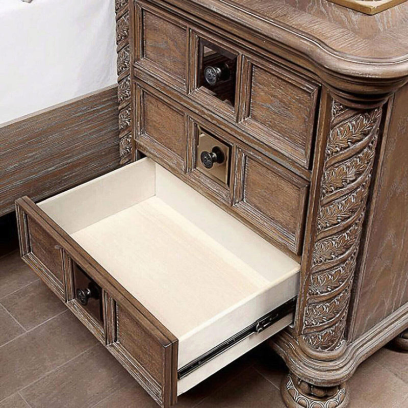 Transitional Rustic Nightstand, 3-Drawers Nightstand, End Table