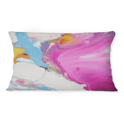 Coussin décoratif imprimé fuchsia rose et bleu clair II