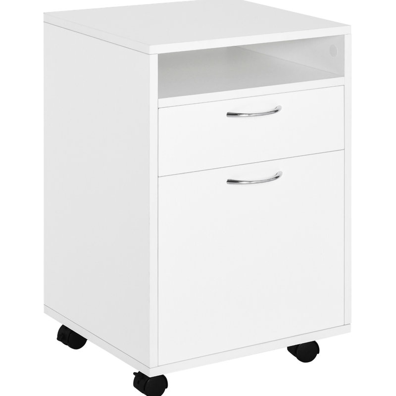Armoire de bureau mobile blanche avec tiroir et armoire, amplement d'espace, se range sous les bureaux en blanc