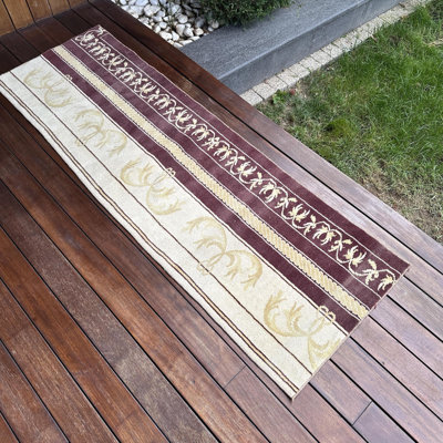 Tapis turc rétro en laine noué à la main de couleur mauve pour couloir et couloir