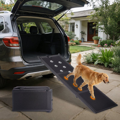 Rampe pliable pour chien en voiture, 180 cm L x 41 cm l x 6 cm H, en polypropylène, 1 pièce, surface texturée antidérapante noire, pour grands chiens et animaux âgés.