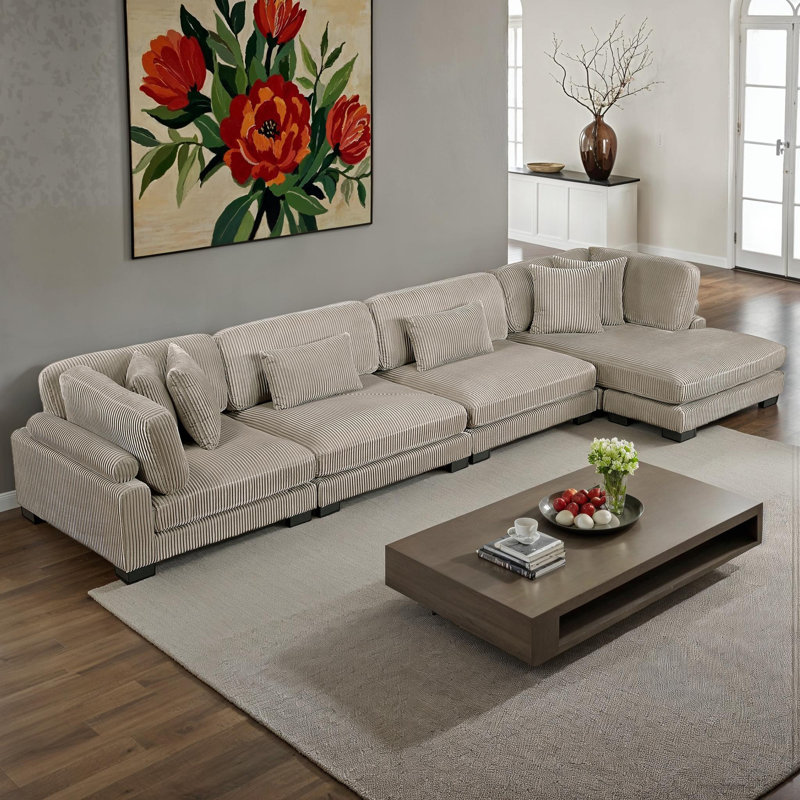 Canapé modulaire moderne 180 po avec tissu en microfibre Hulett, Microfibres brunes, 4, H 34,5 po x l 180 po x P 70 po