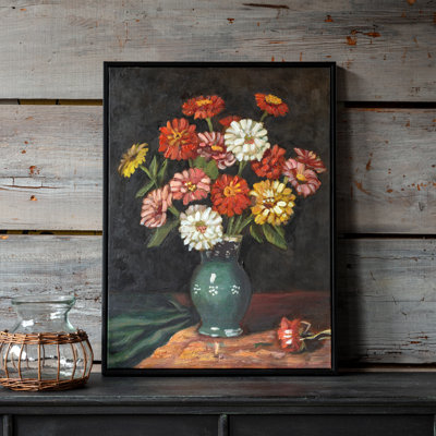 Zinnias in a Vase Framed Floral Still Life Wall Art