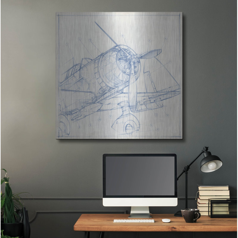 "Croquis mécanique d'avion I" par Ethan Harper, H 36 po x l 36 po