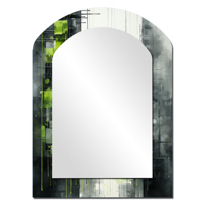 Lime Lofts Skyscraper City Horizon II - Skyscrapers Asymmetrical Decorative Wall Mirror, Industrial Arch Mirror, Printed Metal Art