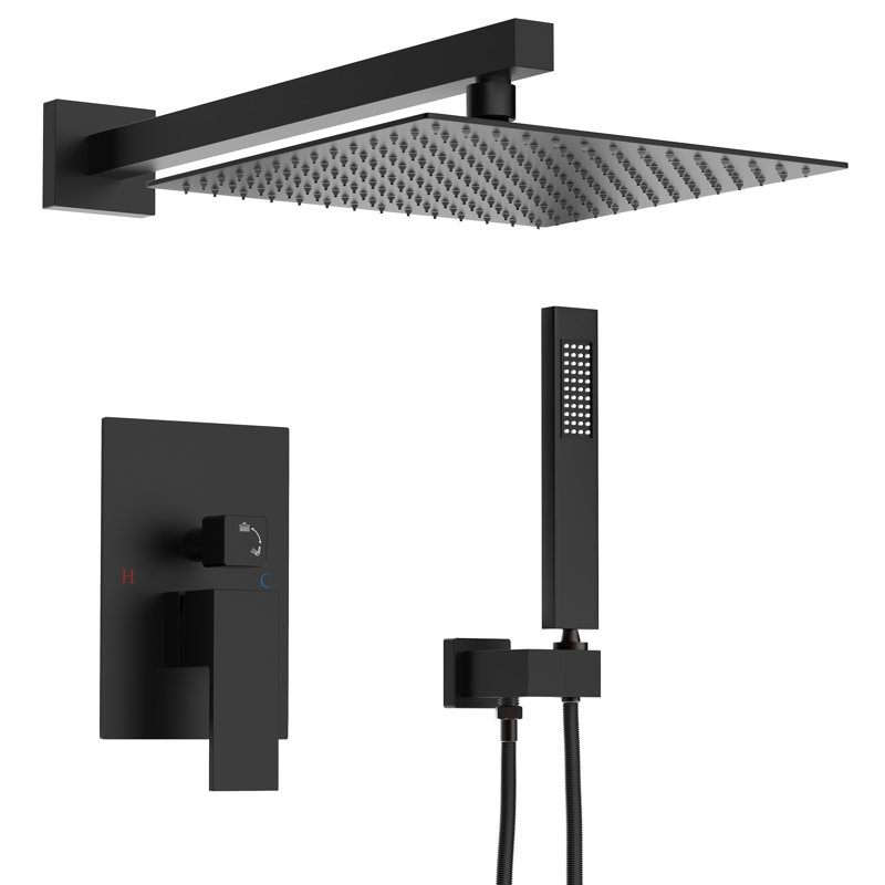 Kubik 10 in. Square Shower System with Tub Spout (Valve Included), Matte Black