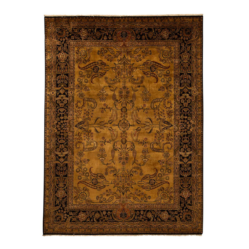 Tapis noir / brun / rouge noué à la main de haute qualité et unique