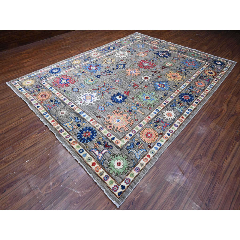 Tapis oriental gris en laine 8 pi 10 po x 11 pi 7 po Angora Oushak