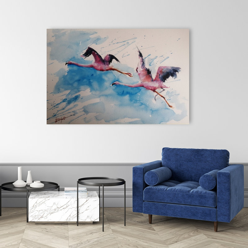«Vibrant Flamingo Flight», impression d'oiseau coloré coloré, impression de nature tropicale, 40" H x 60" W