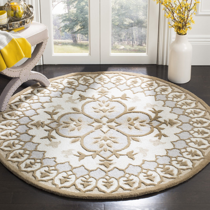 Tapis floral en laine touffeté à la main Miu, Rond 5 pi