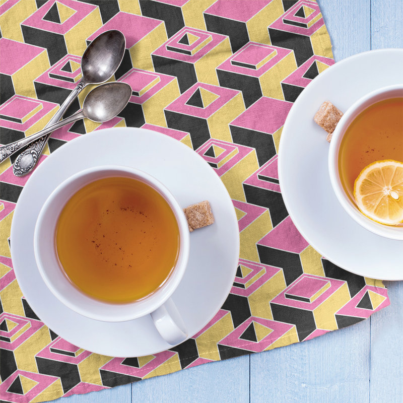 Patricia Geoffrey Tea Towel Kitchen Towel, Yellow/Pink/Black, Poly Twill