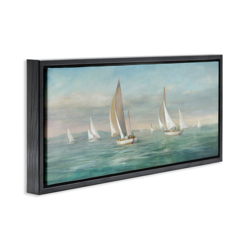 Voilier, flotte, vagues de l'océan, Cadre flottant noir de jais, H 14 po x l 31 po