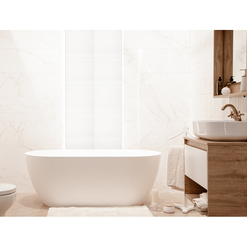 Winter 3" x 12" Glass Stone Look Subway Wall Tile, White