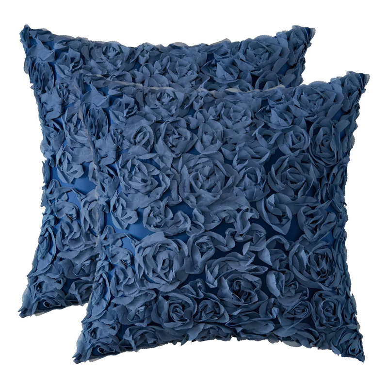 3D Chiffon Rose Pattern Throw Pillow, 18"H x 18"W, Square, Black