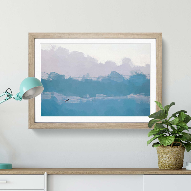 Lone Wolf in Abstract - Picture Frame Graphic Art Print, Oak, 40cm H x 60cm W x 2cm D