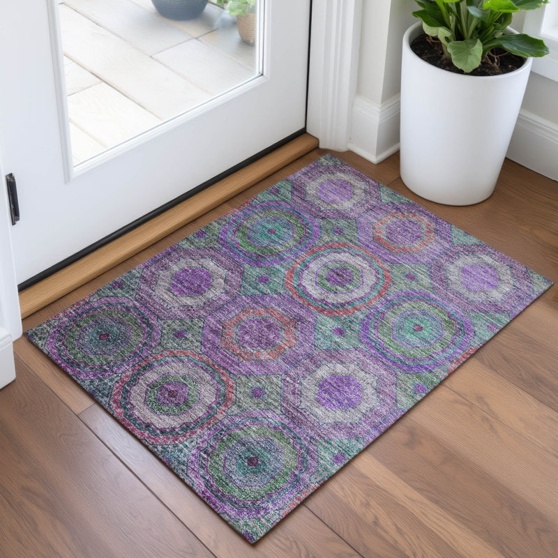 Machine Washable Indoor/Outdoor Xhevrie Purple Rug, Rectangle 1'8" x 2'6"