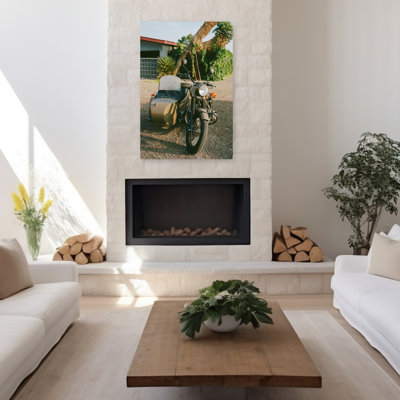 «Vintage Sidecar Motorcycles Abstract Contemporary Palm Plant Tree», reproduction d'art murale
