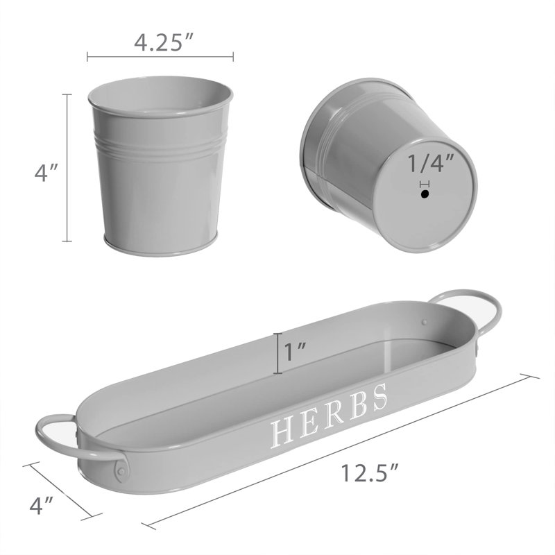 Ensemble de jardinières d'intérieur avec plateau, Gris froid