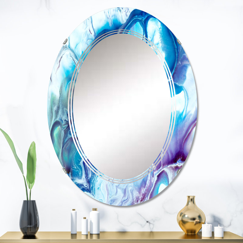 Miroir mural bleu et mauve abstrait - moderne, 36 po x 24 po