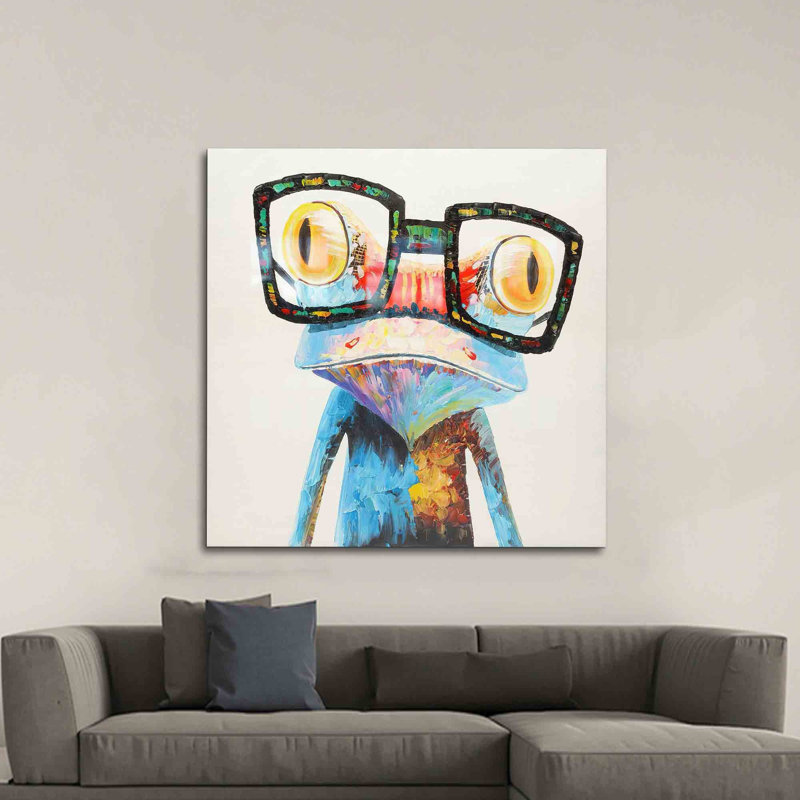 Amusante et colorée grenouille arc-en-ciel imprimée sur verre trempé pour une décoration murale unique et vibrante à thème animalier | Carré