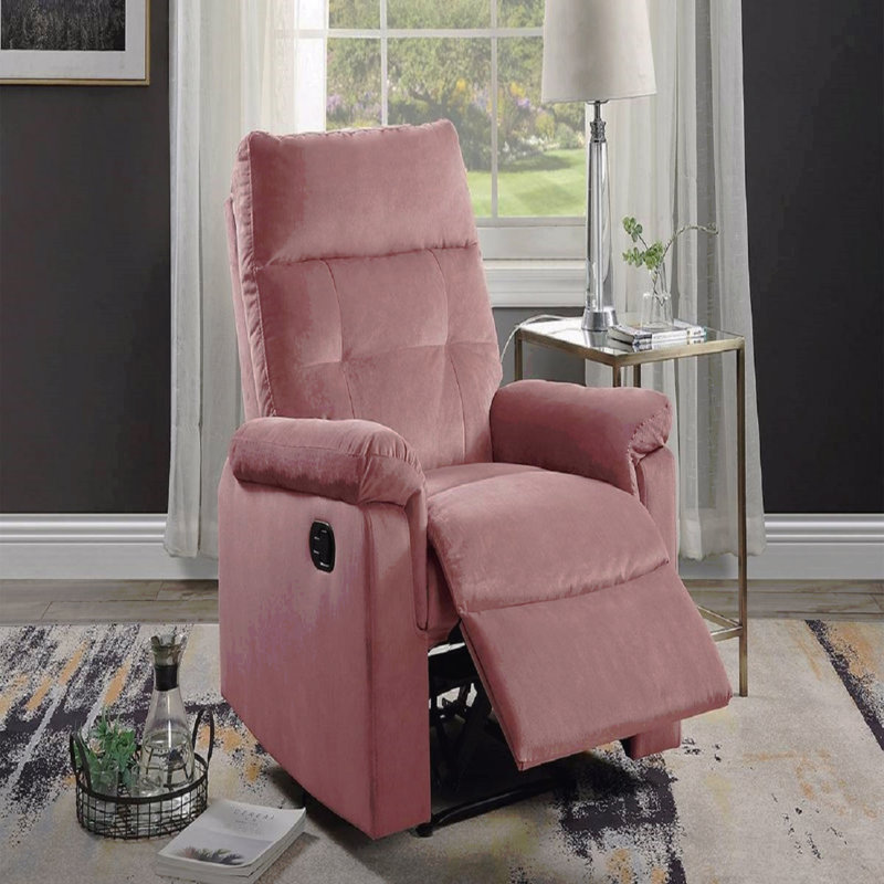 Blush Pink Velvet Manual Recliner - Tufted Back, Plush Armrest, Living Room Furniture