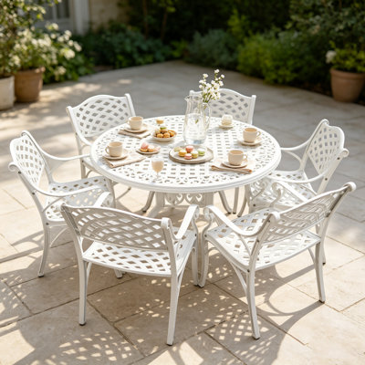 7 Piece Outdoor Dining Table and Chairs, Patio Conversation Table Set with 2.3" Umbrella Hole, Outdoor Dining Set with 6 Chairs