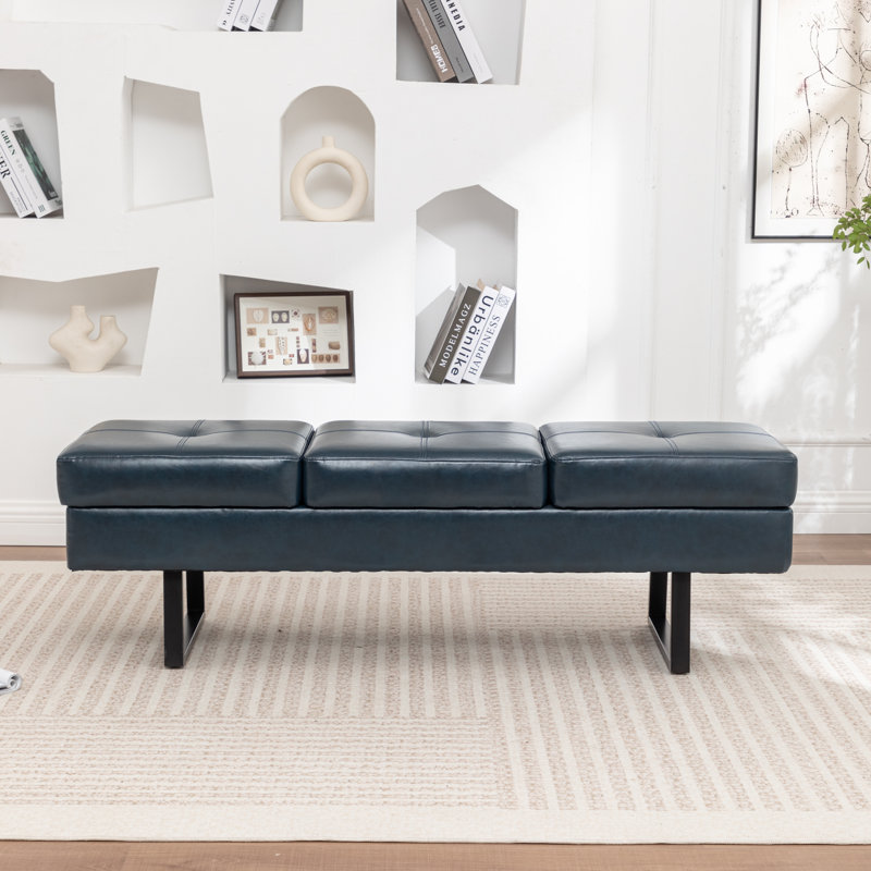 Banc de rangement rembourré en similicuir Charice, Bleu