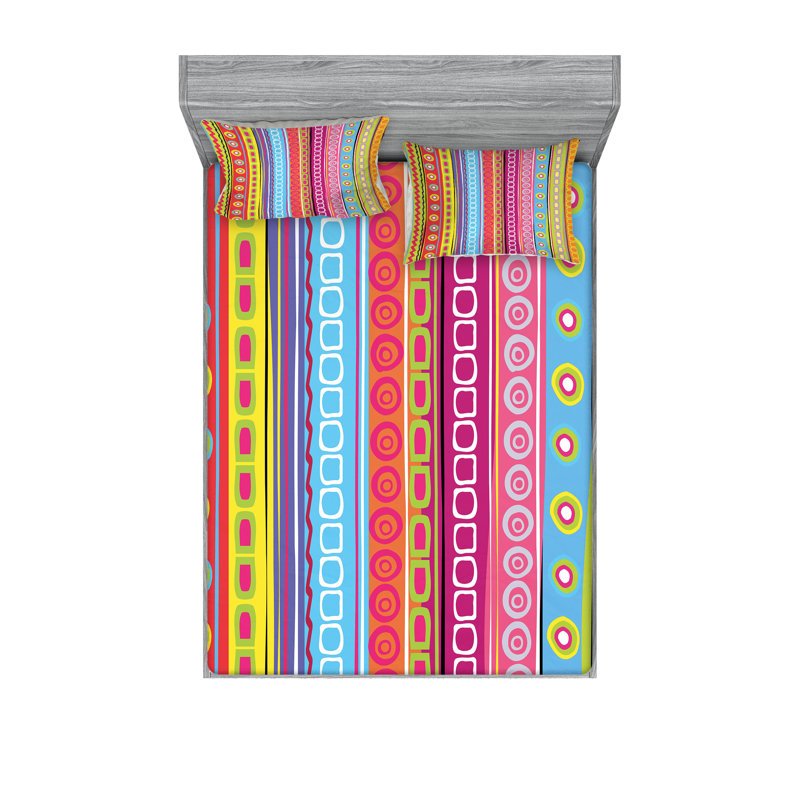 Multicolore drap-housse et coussin décoratif Ambesonne, Ensemble de draps pour taille de lit très grand +