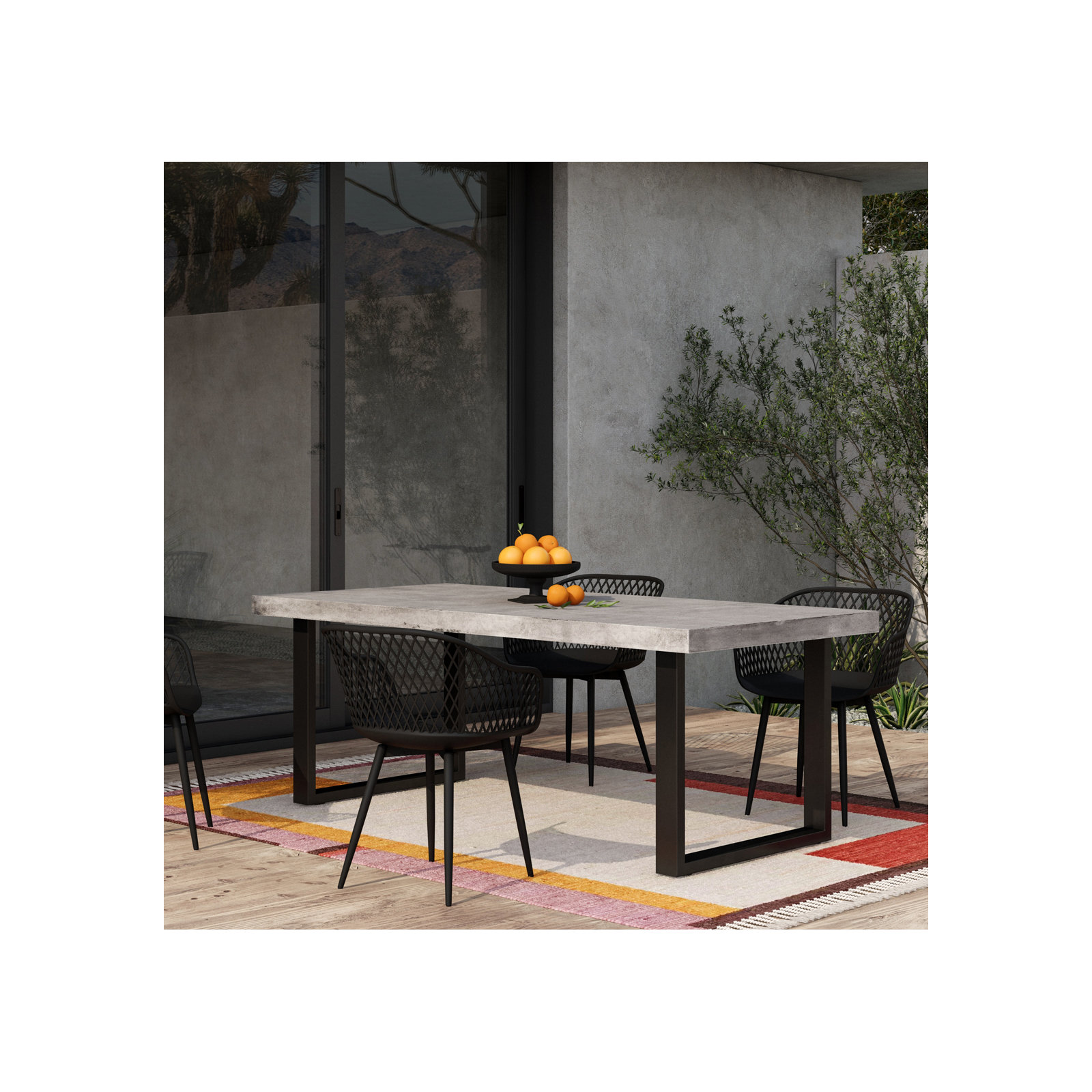 Clement Stone Outdoor Dining Table, 30" H x 63" L x 35.5" W, Gray/Black 