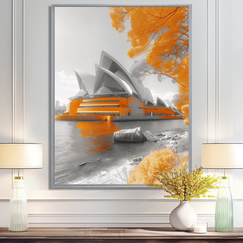 «Yellow Gray Autumn Autumn», Opéra de Sydney, art mural, Encadrement argenté, H 30 po x l 40 po