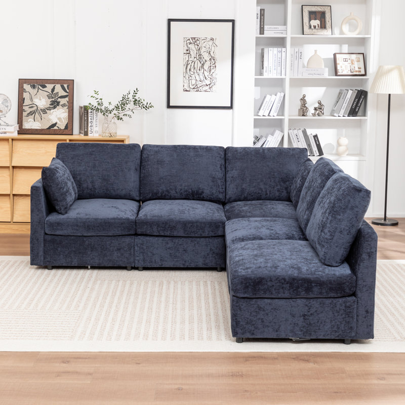 Canapé modulaire rembourré 5 pièces Wilroy, Bleu