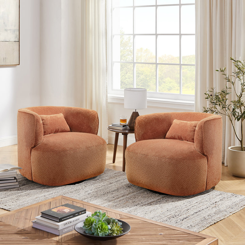 Olszewski CAL117 Compliant 31.1'' Wide Swivel Barrel Chairs（Set of 2）, Orange