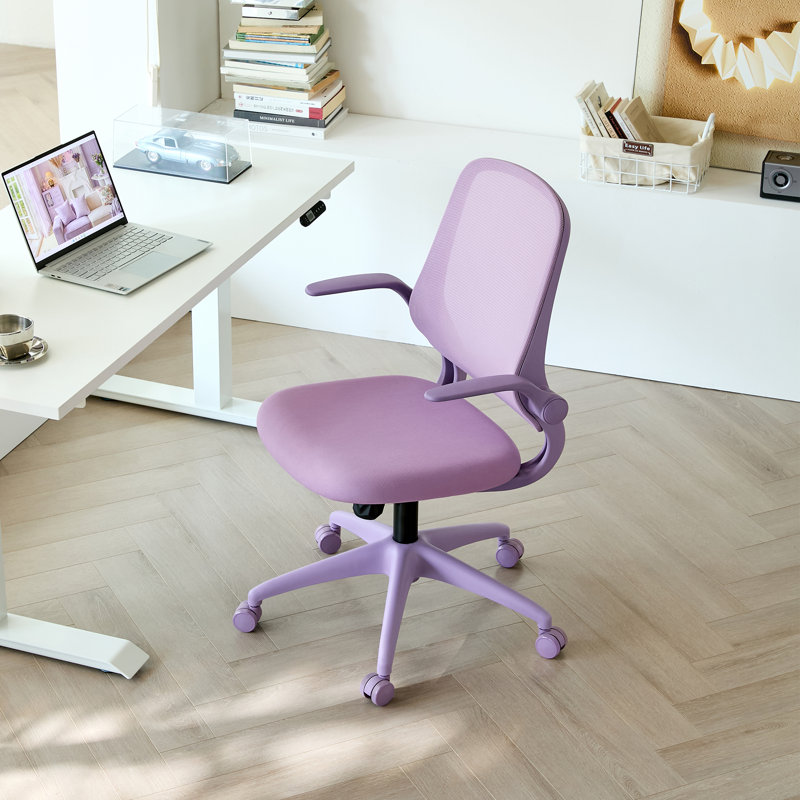 Chaise de bureau ergonomique en filet avec accoudoirs relevables Victor, Mauve