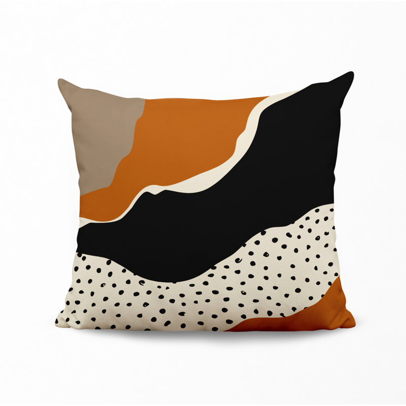 Coussin décoratif intérieur / extérieur en polyester filé Toni, 19 po x 19 po, Orange / blanc cassé / beige / noir