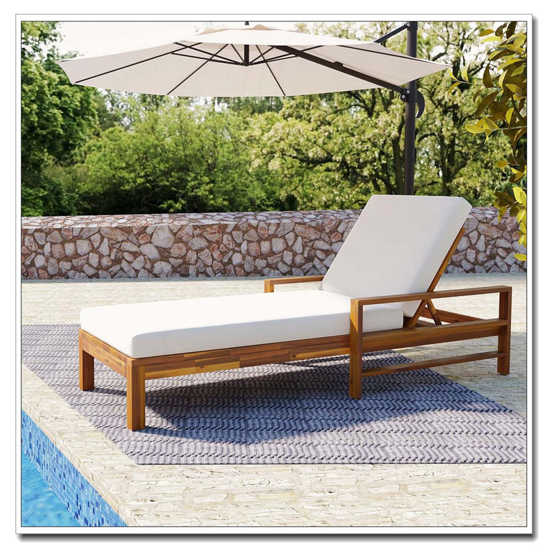 Chaise longue d'extérieur à dossier réglable en bois d'acacia, Beige