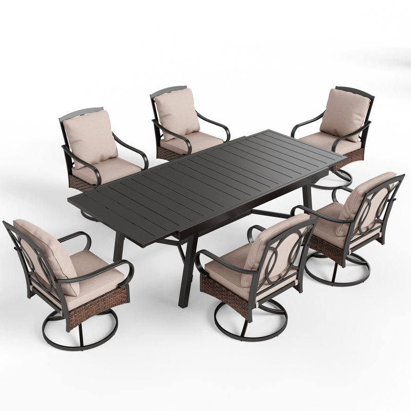 Argyri 6-Person Steel Patio Dining Set with Extendable Table