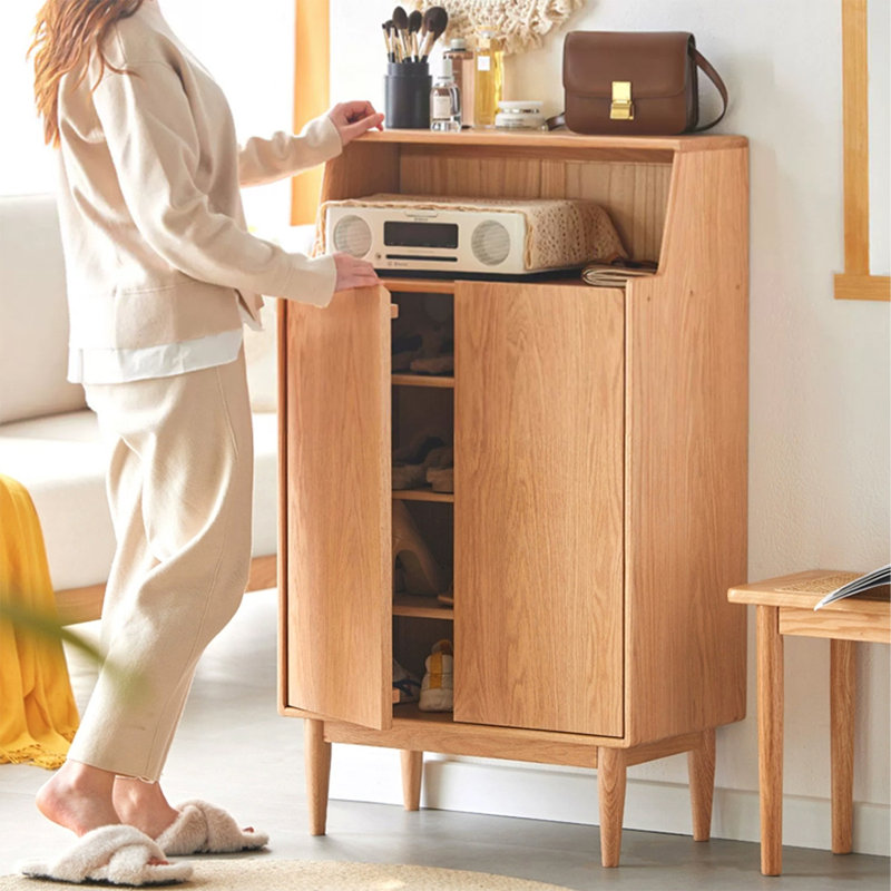 Modern Burlywood Solid Wood Shoe Storage, Burlywood