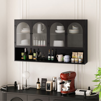 Armoire murale en verre 47,25 po à quatre portes, murale, convenant à la cuisine, au salon et à la salle de bain (noir)