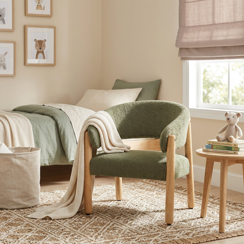 Kids' Upholstered Armchair - Plush Faux Fur Finish With Solid Wood Legs - Cozy Reading Chair For Toddlers (White, Beige, Green)