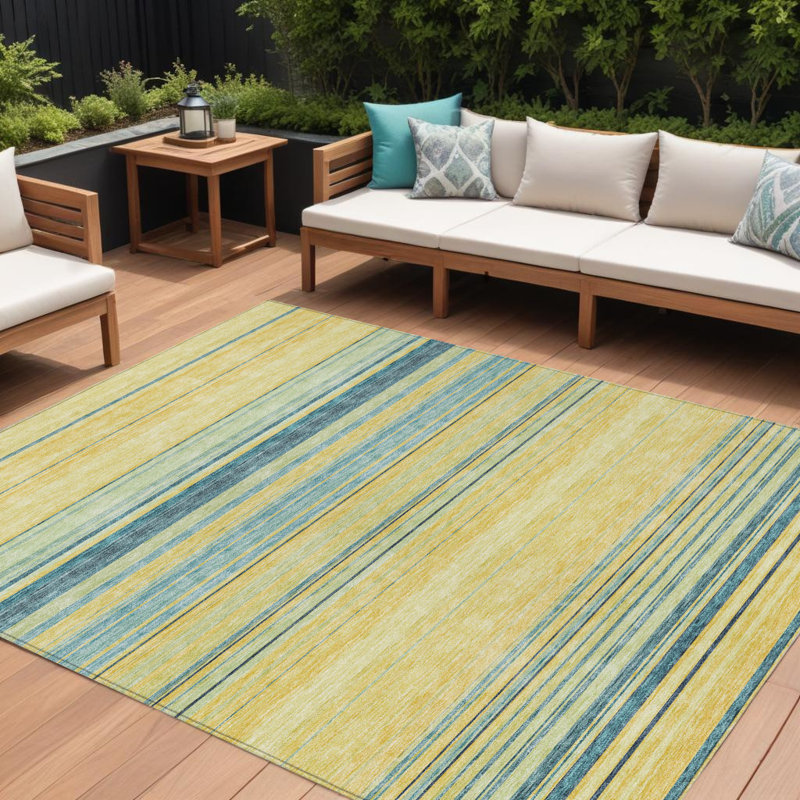 Tapis intérieur lavable rayé bleu et bleu ciel 8 pi x 10 pi