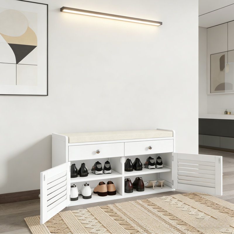 Banc de rangement multifonctionnel pour hall d'entrée, Blanc