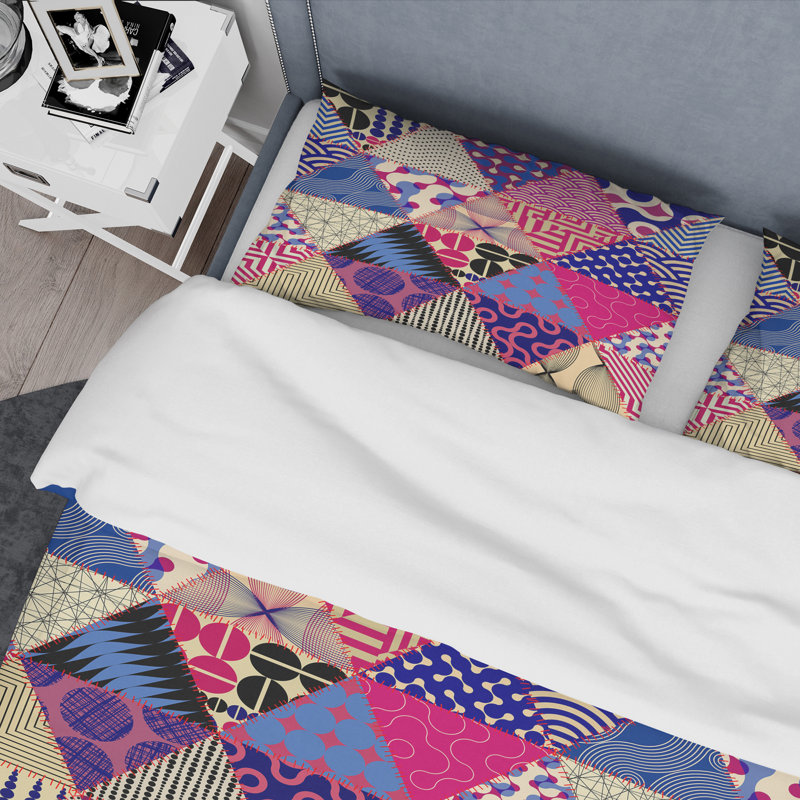 Multicolor Patchwork Pattern - Abstract Duvet Cover Set - Microfiber Polyester, King Duvet Cover + 2 King Shams
