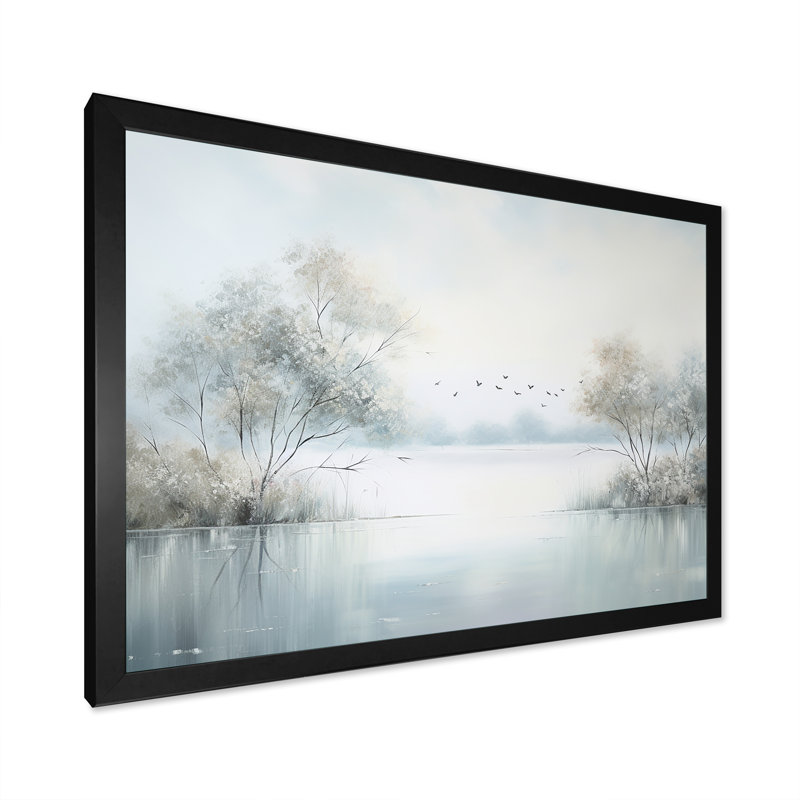 «Lakeside Winter Serenity - Lakes & Rivers», art mural sur toile, H 12 po x l 20 po x P 1 po, Cadre simple noir