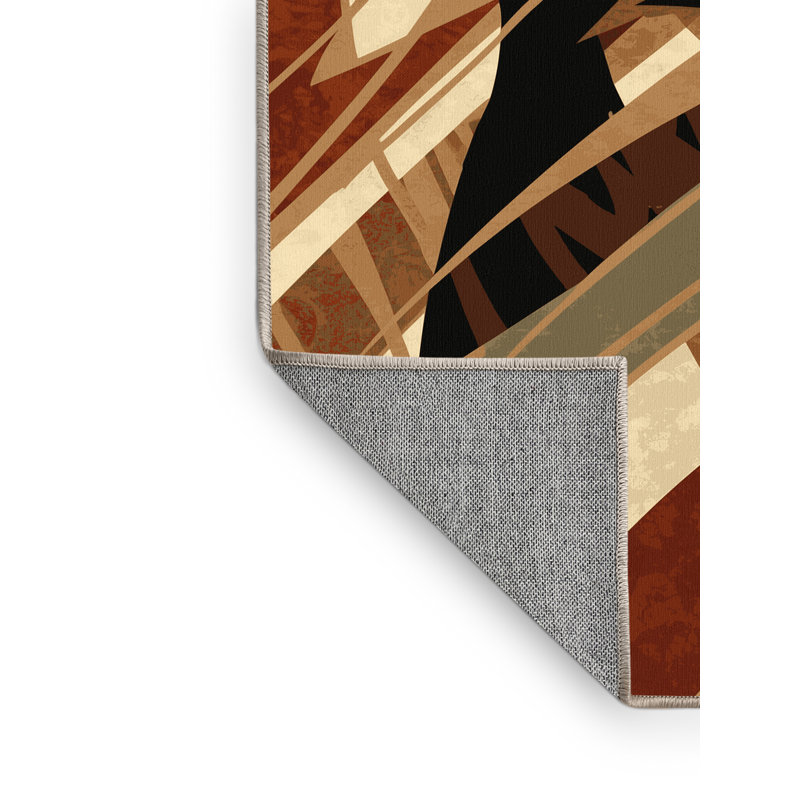Tapis art déco lavable à la machine Archer Ranger en brun - reliure beige, 4 x 2