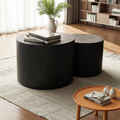 Nesting Round Coffee Table Set, Contemporary Freestanding Side Tables with Open Storage, No Assembly Required