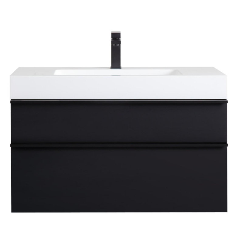 Meuble-lavabo mural moderne avec lavabo, meuble flottant moderne, Black, 36"